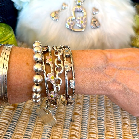 Brighton FLOWER POWER Pink blue lime Retro design Necklace 2 Bracelets Earrings - Picture 8 of 16